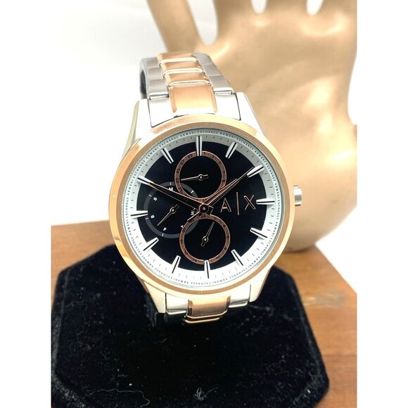 Armani Exchange Men's Watch AX1882 Quartz Black Dial Rose Gold Silver Steel 42mm - Picture 13 of 14